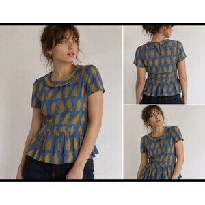 Charlotte Taylor Silk Penguin Print Blouse Designer Novelty Top 100% Silk Size 8